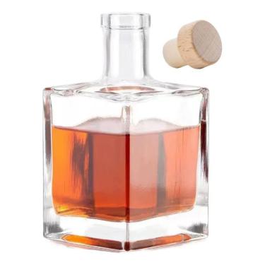 Imagem de 2X Garrafa De Vidro Cube 500Ml Luxo Cachaça Whisky Azeite Li
