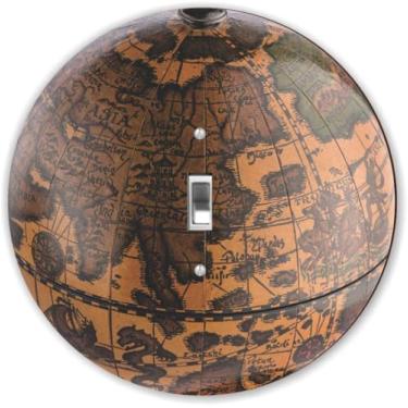 Imagem de Island Gifting - Globo terrestre vintage com design de mapa - capas de placa de interruptor de luz única redonda, placa decorativa de parede, capa de interruptor elétrico moderno