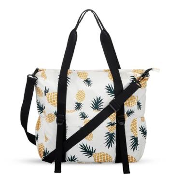 Imagem de XEYOU Bolsa de lona feminina grande transversal Hobo bolsa de ombro com bolsos com zíper, Abacaxis, Casual diário