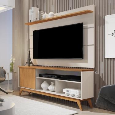Imagem de Rack com Painel para Tv 60 Polegadas Pés Madeira Maciça Retrô Malbec Wood Off White /Marrom