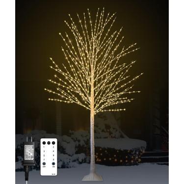 Imagem de Árvore de bétula iluminada de 1,8 m, bétula com 880 luzes LED, 8 modos de flash e temporizador, árvore de Natal com galho iluminado para decoração de casamento em ambientes internos e externos