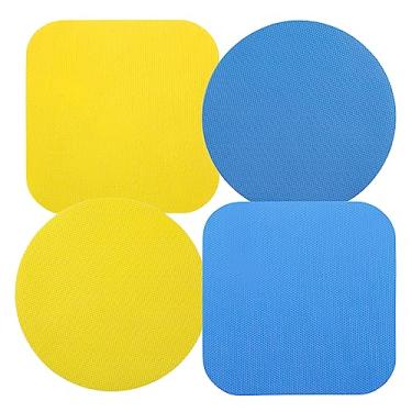 Imagem de 4 peças de almofadas de garra, almofada de borracha para abridor de jarras, porta-copos de cozinha para idosos que sofrem de crianças e mulheres, mãos fracas, redondas (amarelo, azul), quadradas