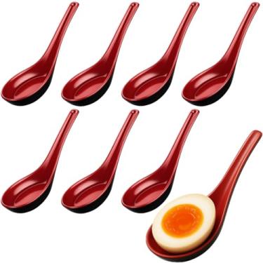 Imagem de JapanBargain 2384, conjunto de 8 colheres de sopa asiático japonês chinês wonton soba arroz pho ramen colheres de sopa de macarrão, vermelho/preto