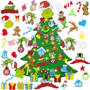 Imagem de Conjunto de árvore de Natal de feltro DIY com 35 enfeites, para crianças, decoração de parede para porta de casa, lembrancinhas de festa (estilo B)