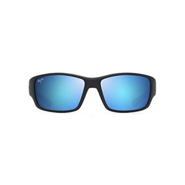 Imagem de Maui Jim Óculos de sol masculinos Kine Wrap, Preto/Azul Marinho/Cinza/Azul Havaí Polarizado, Large