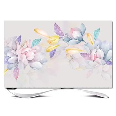 Imagem de Capa de TV de tecido macio 32-80 polegadas interior elástico capa protetora de tela artística montada na parede protetor à prova de poeira para TVs de tela plana LED/LCD e monitores de PC - flor 4||32