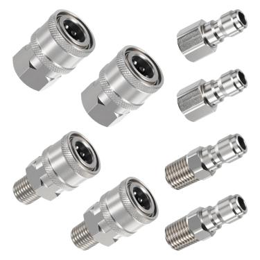 Imagem de IANFAN 4 conjuntos NPT 1/10.2 cm acoplador de lavadora de pressão plugue de conexão rápida aço inoxidável macho fêmea 1/4 acessórios de conexão rápida conjunto de adaptadores de lavadora de pressão