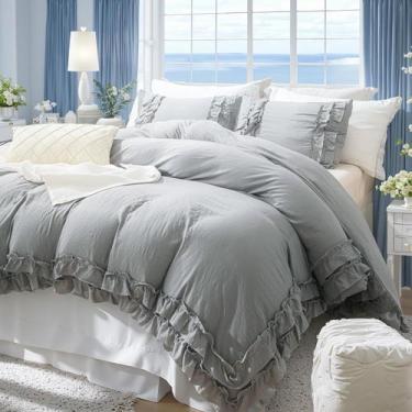 Imagem de Conjunto de capa de edredom Bedorm Grey Queen Size Ruffle Shabby Chic