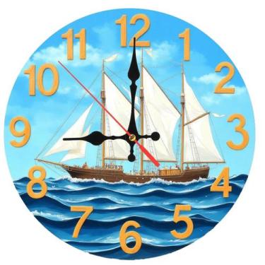 Imagem de Relógio de parede Vintage Sailboat de 10 polegadas sem tique-taque sil