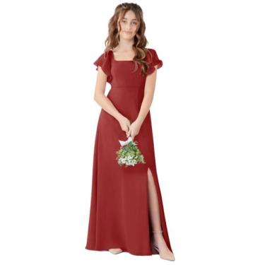 Imagem de Vestido de dama de honra Jirocum Chiffon A Line com fenda Rust US16