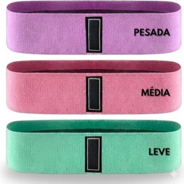 Imagem de Kit 3 Faixas Elásticas de Exercício, Bandas de Resistência para Treino em Casa, Verde Rosa Roxo, Tecido Antiderrapante, 38x8cm, para Glúteos Pernas Quadril