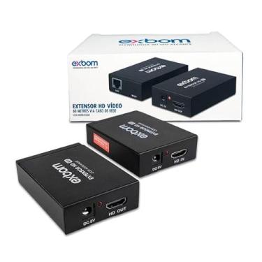 Imagem de Extensor HDMI para RJ45 Exbom, Transmissão até 60 Metros, Compatível com Cat5e/Cat6, Full HD 1080p, Preto, 81x43x23mm, Modelo CC-HD2RJ45L60