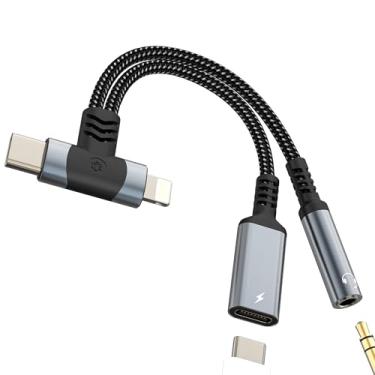Imagem de Adaptador USB C Lightning para 3,5 mm para iPhone 17 16 15 14 13 Pro Max (2 em 1) carregador de áudio e fone de ouvido divisor cabo auxiliar para conector de porta Apple tipo C compatível com Samsung