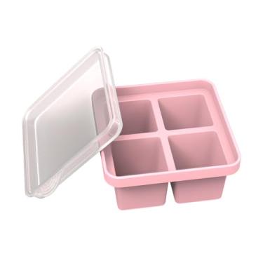 Imagem de Bandeja Armazenamento Alimentos com Tampa Forma de Gelo Multiuso para Congelar Papinha, Porções e Organizar Geladeira - Design Empilhável e Durável