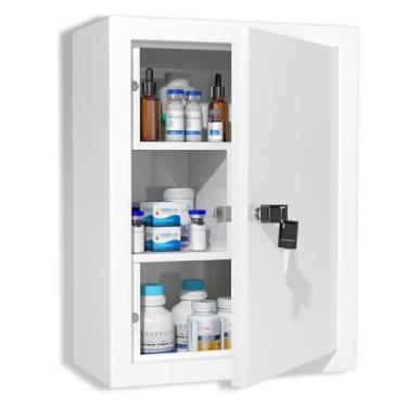 Imagem de Armário de remédios com trava de montagem na parede: caixa organizadora de armazenamento de metal grande com trava de chave - Armário de medicamentos seguro de primeiros socorros design de 3
