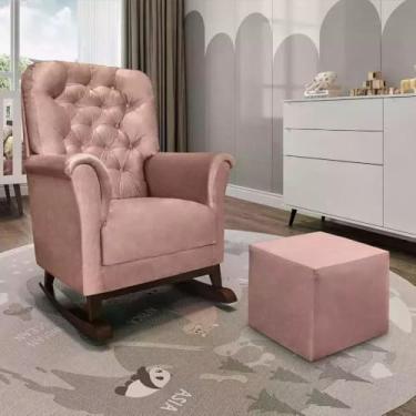 Imagem de Poltrona de Amamentação Agatha Canoa com Puff Veludo Phoenix Baby