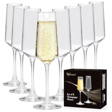 Imagem de Ufrount Conjunto de 8 taças de champanhe, elegantes taças de champanhe de 236 ml, taças de champanhe brilhantes transparentes, vidro mimosa para prosecco, restaurante, casamento, festa, aniversário