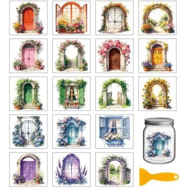 Imagem de GLOBLELAND Adesivos de transferência de 18 folhas de flores para portas e janelas 9,99 x 9,1 cm Girassol Peônia Lavanda Esfregar em Adesivos de Transferência Decalque Colorido para Móveis Vaso Vidro