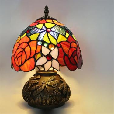 Imagem de Luminária de mesa retrô americana de luxo e criativa para sala de estar, quarto, cabeceira, escritório, casa de campo ou hotel, com vitral (Estilo 21)