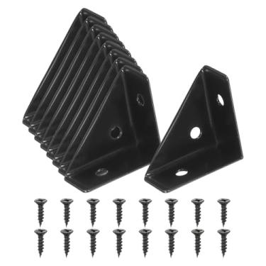 Imagem de PATIKIL Suportes de suporte de canto, 8 peças 38 mm x 38 mm aço carbono suportes de canto triangular suporte de junção angular com parafusos para prateleira de madeira, borda de mesa, preto