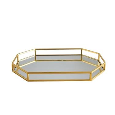 Imagem de Bandeja com Espelho Decorativa Espelhada Multiuso Retangular ou Redonda para Penteadeira ou Banheiro(33,7X22,5 GEOMÉTRICA)