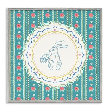 Imagem de Stupell Industries Arte giclée emoldurada cinza de coelho com estampa de listras de flor, design de Angela Steahling, 43 x 43 cm