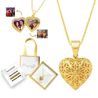 Imagem de Colar Relicário Mini Coração Telado Ouro 18K 60cm banhado - Morganitte