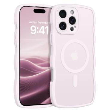 Imagem de BENTOBEN Capa magnética para iPhone 16 Pro Max 2024 [compatível com MagSafe] Capa de telefone transparente fosca fofa ondulada antiderrapante para mulheres homens meninas meninos capa de telefone para