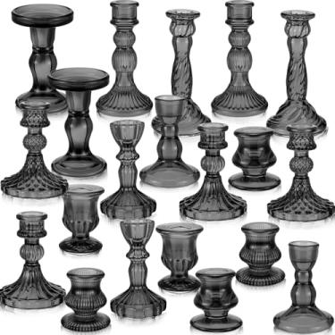 Imagem de Mumufy 20 peças de castiçais de vidro cônico de vidro transparente para castiçais de 2 cm, suporte de vela decorativa de cristal, mesa de centro de mesa, festa de jantar de casamento (preto)