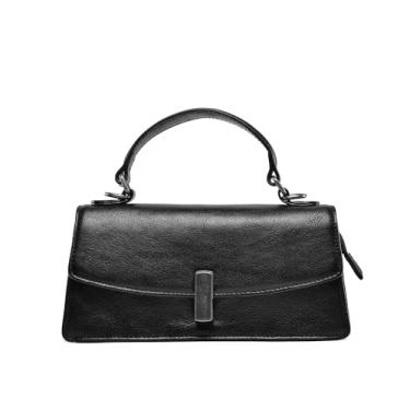 Imagem de Erivis Bolsa feminina de couro legítimo, bolsa transversal francesa bolsa de couro bovino de camada superior, Preto