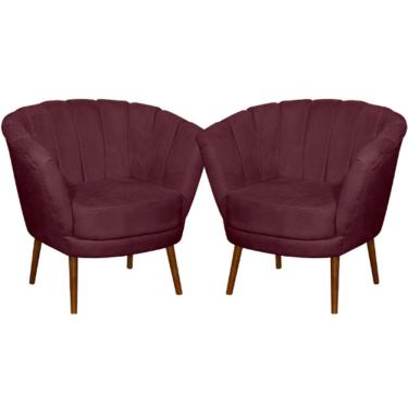 Imagem de Kit 02 Poltrona Pétala Flor Decorativa Suede Bordô