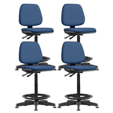 Imagem de Kit 04 Cadeiras Caixa Alta Giratória Estofada Work F02 Crepe Azul - Lyam Decor