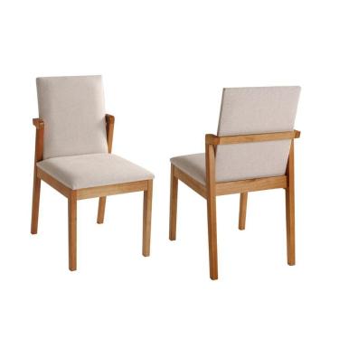 Imagem de Cadeira Olimpo Madeira Maciça Cores Neutras Revestida Com Tecido Linho Para Sala De Jantar