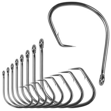 Imagem de Ganchos circulares de água salgada, 100 peças de anzóis de peixe-gato, círculo, polvo, aço de alto carbono, 2 anzóis farpados fortes para robalo, truta, água doce e salgada