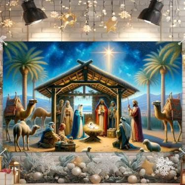Imagem de BlissYard Faixa de Natal para presépio 188 x 109 cm, cenário de nascimento de Jesus com manjedoura e homens sábios, decoração religiosa de Natal para igreja, parede, porta, ambientes internos e