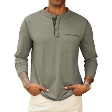 Imagem de Camisa Henley Hardaddy Color Contrast de manga comprida para homens