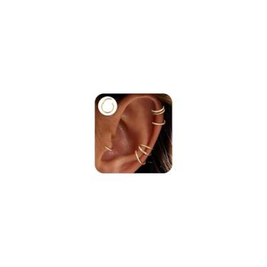 Imagem de Brincos de argola dupla de cartilagem 16G para mulheres, piercing de concha de hélice com zircônia cúbica, banhado a ouro 14K, piercing de tragus, aço cirúrgico, argola dupla, piercing de nariz, Aço