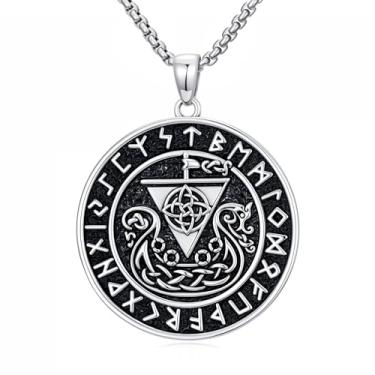 Imagem de IMZM Presentes de Natal para homens, colares vikings lobo/árvore da vida/urso/valknut colar com pingente de navio pirata joia nórdica para marido, namorado, filho, avô, irmão, pai, Base, Sem Pedra