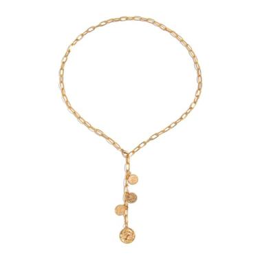 Imagem de YHWQYR Colar de moedas para mulheres, colar em Y, colares delicados para mulheres, corrente simples em forma de Y, joias presentes, Adjustable, Liga de aço, Sem Pedra Preciosa