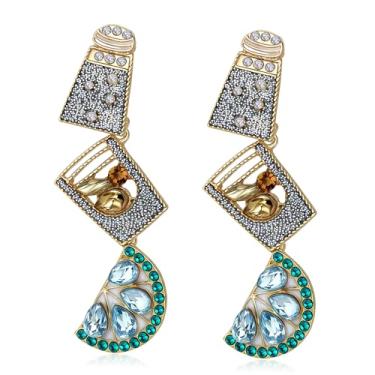 Imagem de Sparklaura Brincos femininos fofos divertidos e divertidos com pingente de banana, fruta, coquetel, margarita, martini, mojito, limonada, strass, brincos modernos de verão, praia, joias havaianas