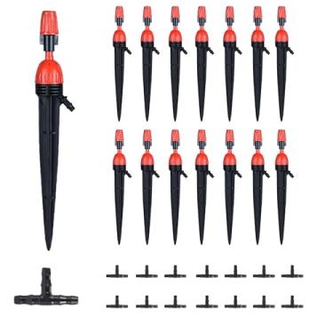 Imagem de 15 unidades de emissores de irrigação com bocal atomizante e camiseta farpada, emissores de gotejamento 2 em 1 para tubo de irrigação de 0,6 cm, gotejadores de fluxo de água ajustáveis, dispositivos