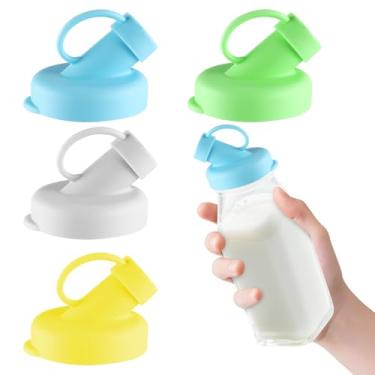 Imagem de Travone Pacote com 4 tampas de silicone para garrafas de leite de 48 mm de diâmetro servem para Stanpac & Libbey e armazene sua casa e a loja de laticínios tampas de substituição reutilizáveis para