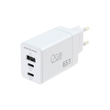 Imagem de Carregador de Parede Ultra Rápido Power Delivery com 1 Saída USB-C 65W + 1 Saída USB-C 20W + 1 Saída USB-A 18W I2GO PRO