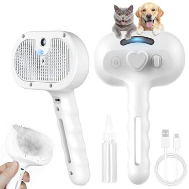 Imagem de RUBLELITIE Escova de limpeza profissional 3 em 1 para cães e gatos com tecnologia de vapor para remoção de pelos eficaz, pente de spray autolimpante para animais de estimação de pelo longo/curto