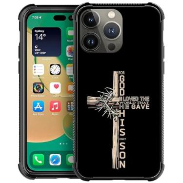 Imagem de OKBUOK Capa para iPhone 14 Pro, capa protetora à prova de choque com estampa fina bíblia cruz de madeira