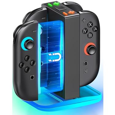 Imagem de Mocagen Carregador de controle para Nintendo Switch 2, suporte magnético 4 em 1 Joy-Con, luz dinâmica, carregamento rápido 2H compatível com Switch 2 Joy Con Charger Station Accessories