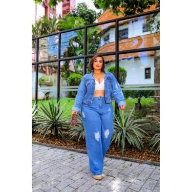 Imagem de Calça jeans feminina destroyed pantalona plus size new collection ref: