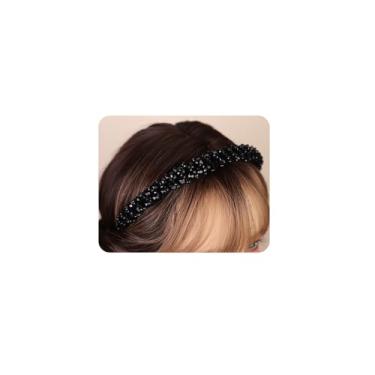 Imagem de Rumtock Coroa de contas de cristal preto para casamento, noivas, formatura, rainha de cabelo, tiara para ocasiões especiais, joias feitas à mão (preto)