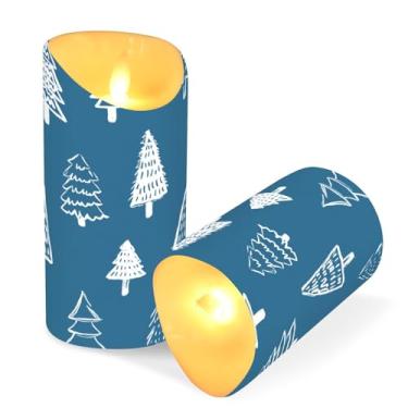 Imagem de Blueangle Pacote com 2 velas de árvore de Natal sem chama com controle remoto e temporizador, velas LED cintilantes (7,6 cm x 15 cm) para decoração de casa, casamento, acampamento (804)