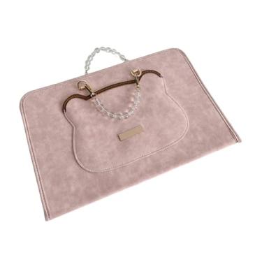Imagem de predolo Bolsa para laptop, capa para notebook, compacta e portátil, para homens e mulheres, ideal para viagens. Feita em couro PU, comporta até 14 polegadas, Rosa